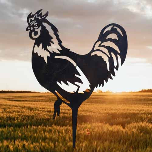 Rooster Metal Garden Stake in Garden