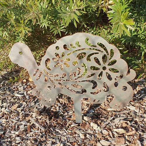 Turtle Decorative Metal Garden Art in Bush Setting