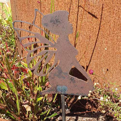 Pot Buddies - Fairy Kneeling Small on Stick - Metal Art