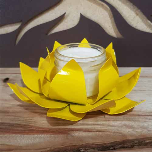 Flower - Metal Art Lotus Candle Holder - Includes Candle Yellow