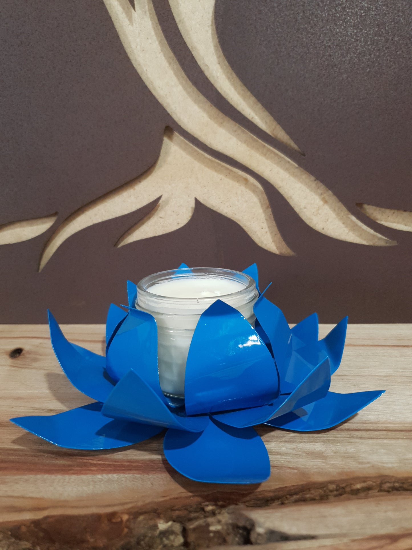 Flower - Metal Art Lotus Candle Holder - Includes Candle Blue