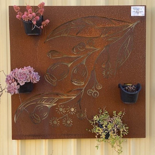 Living Wall - Gumnuts Design - Metal Garden Art Feature - Includes Pots & Mounting Rail