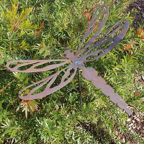 Dragonfly Metal on Stick in Garden