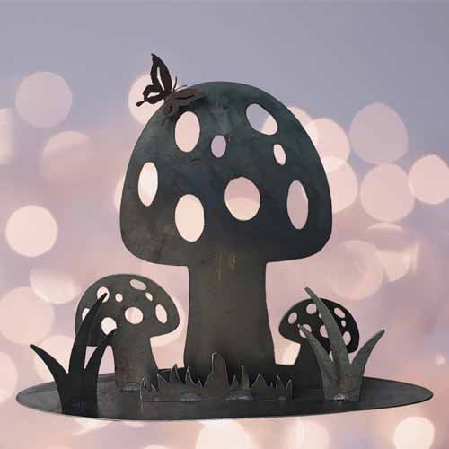 Mushroom Trio on Oval Base - Metal Art - Raw Finish