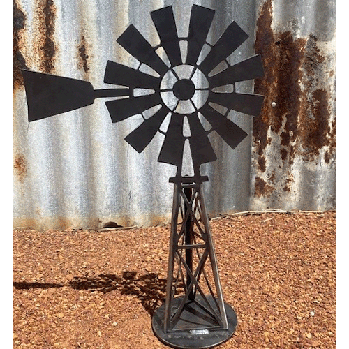 Southern Cross Windmill 3d Metal Garden Art - Raw Finish - Left Facing Rusty Background