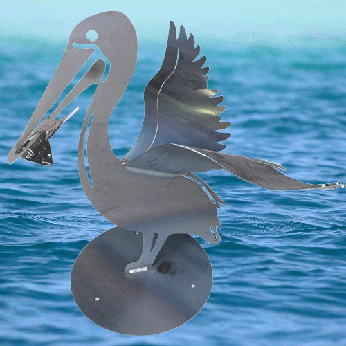3D Metal Pelican Sculpture with Fish in Mouth - Raw Finish