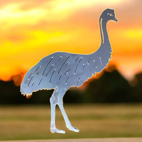 Rustic Standing Emu Garden Stake - Raw Finish Metal Art