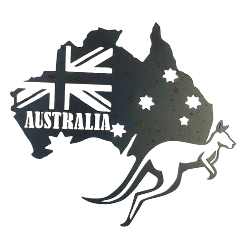 Australia Map with Kangaroo & Australia Wording - Metal Wall Art -Souvenir