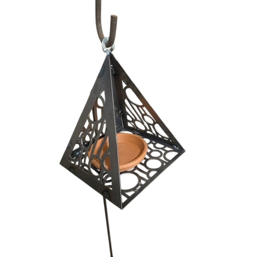 Triangle Hanging Bird Feeder - Metal Frame with Terracotta Bowl