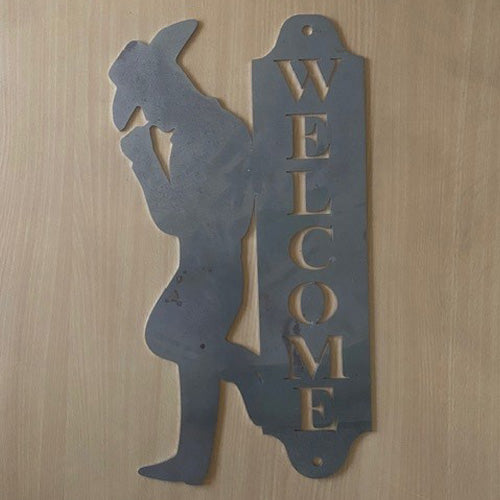 Cowboy Welcome Sign – Raw Metal Wall Art