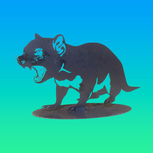 Tasmanian Devil Metal Art on Oval Base - Raw Finish - Metal Art
