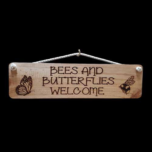 Giggle Garden Sign - Bees and Butterflies Welcome - Reclaimed Wooden Sign
