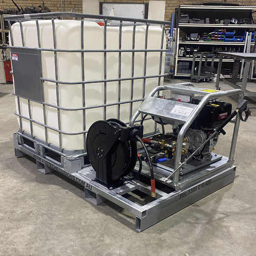 Pressure Washer Skid 10hp Yanmar Diesel Unit + Electric Start + Comet Plunger Pump, IBC & 15m Retractable Hose