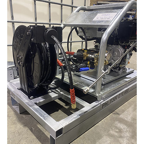 Pressure Washer Skid 10hp Yanmar Diesel Unit + Electric Start + Comet Plunger Pump, IBC & 15m Retractable Hose
