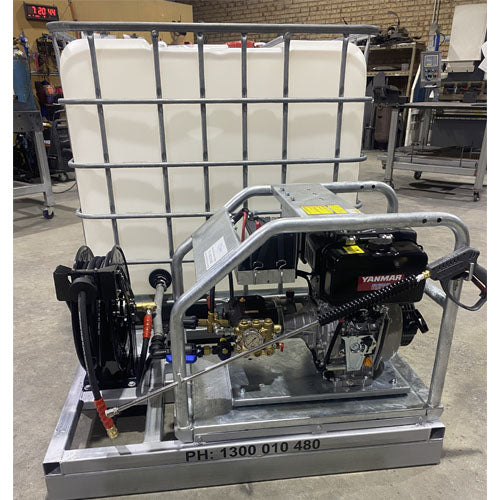 Pressure Washer Skid 10hp Yanmar Diesel Unit + Electric Start + Comet Plunger Pump, IBC & 15m Retractable Hose
