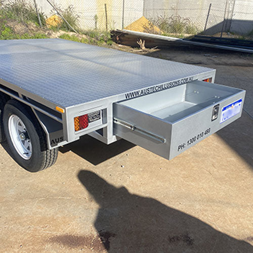 10x6 Tandem Flat Top Trailer 2 Tonne with Rear Draw Lock & Spare Tyre