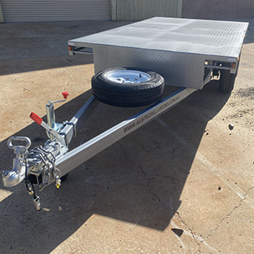 10x6 Tandem Flat Top Trailer 2 Tonne with Rear Draw Lock & Spare Tyre