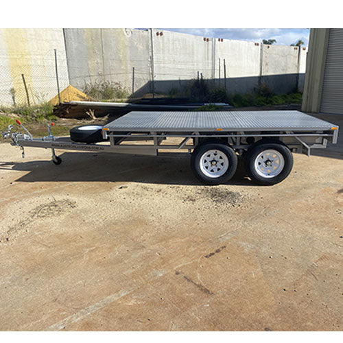 10x6 Tandem Flat Top Trailer 2 Tonne with Rear Draw Lock & Spare Tyre