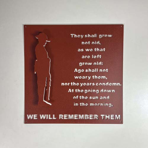 Anzac Ode Poem with 3D Soldier Wall Art Corten Powder Coat