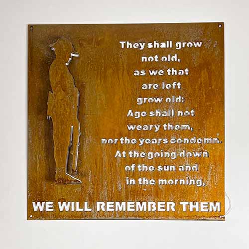 ANZAC Ode Poem with 3d Soldier Wall Art Clear Coat Patina Finish