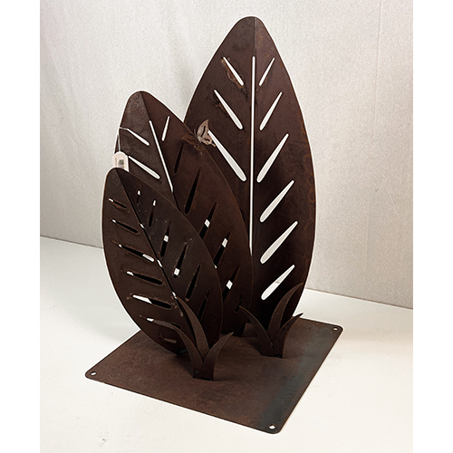 Cane Leaf Garden Sculpture with 3 Leaves on Square Base - Left