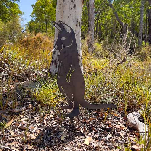 Joey Metal Garden Stake in Bush Setting