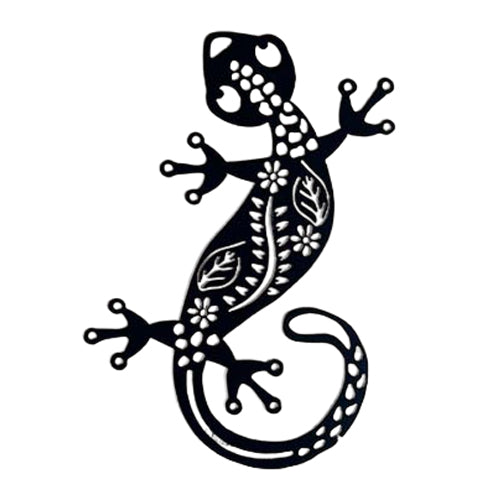 Gecko Metal Wall Art With Pattern - Black