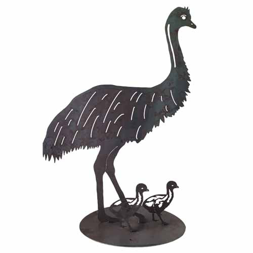 Emu Base Emu Standing and Chicks on Round Base - Metal Art – Austech Illusions