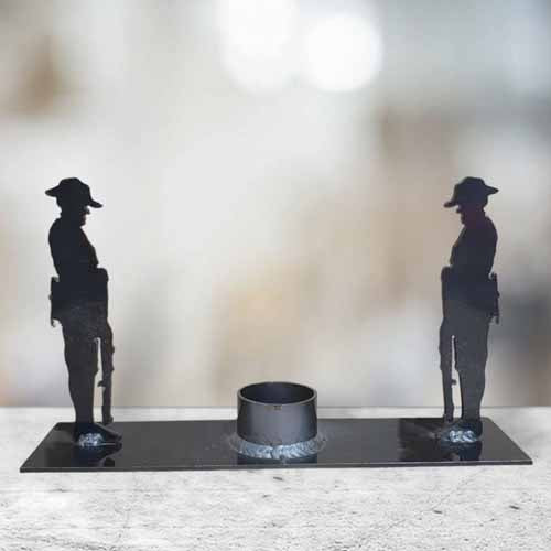 Twin Soldier Tealight Holder - Clear Powder Coat