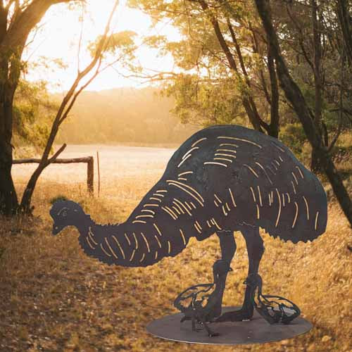 Emu Feeding and Chicks on Round Base