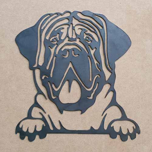 Metal Dog Silhouette - Mastiff Head - Raw Finish