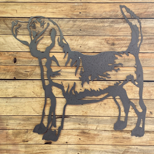 Beagle Silhouette Metal Art on wood background