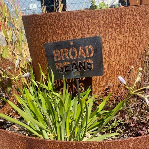 Garden Bed Sign Metal Rusty Broad Beans