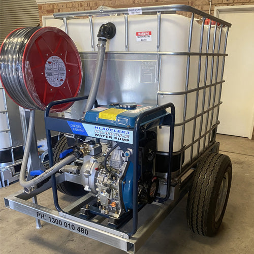 Firefighting Trailer Unit - with Diesel Pump, Tank, Skid & Hose - With Electric Start