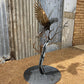 Red-Tailed Black Cockatoo 3D in Tree with Round Base - Raw Finish Metal Art Side View