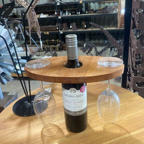 Wine Bottle & Glass Caddy - Solid Wood