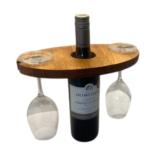 Wine Bottle & Glass Caddy - Solid Wood