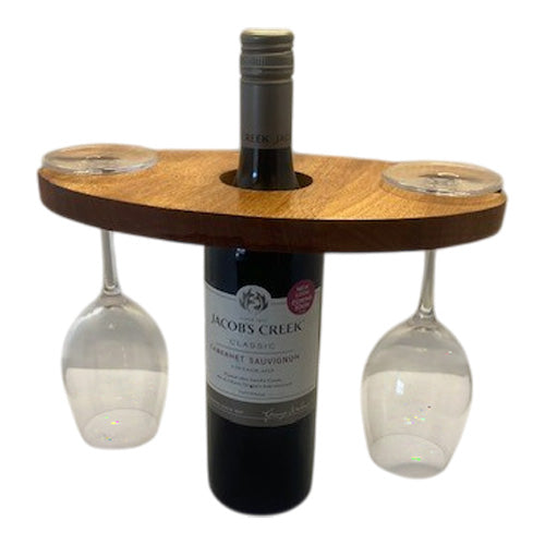 Wine Bottle & Glass Caddy - Solid Wood