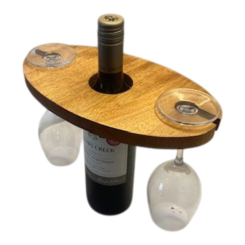 Wine Bottle & Glass Caddy - Solid Wood