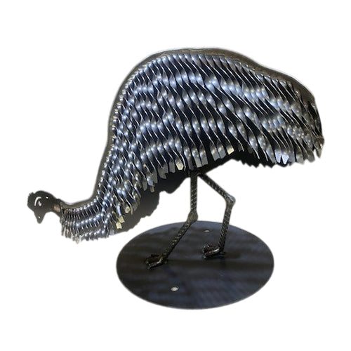 3D Metal Emu Feeding Sculpture - Metal Art - Raw Finish