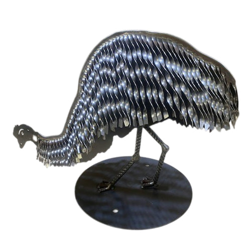3D Metal Emu Feeding Sculpture - Metal Art - Raw Finish