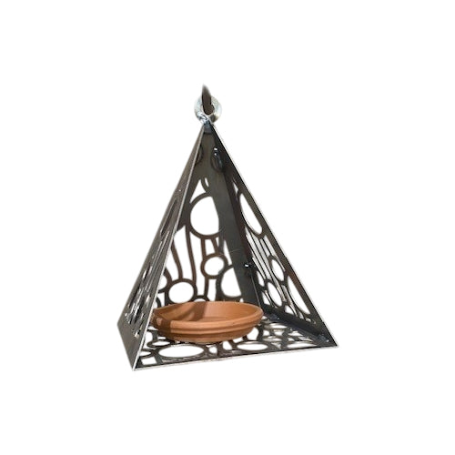 Triangle Hanging Bird Feeder - Metal Frame with Terracotta Bowl