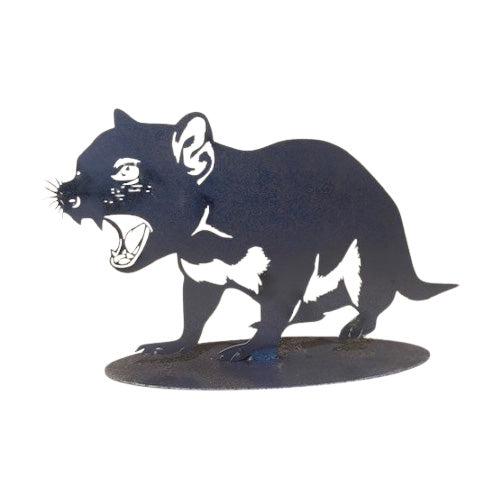 Tasmanian Devil Metal Art on Oval Base - Raw Finish - Metal Art