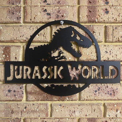 Jurassic World Metal Wall Art - Black Powder Coated Finish - on Wall