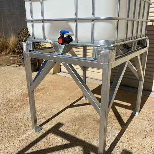 1000L IBC Tank Stand - Heavy Duty Hot Dipped Galvanised Steel Frame - Certified with WLL - 1m High Close Up with IBC