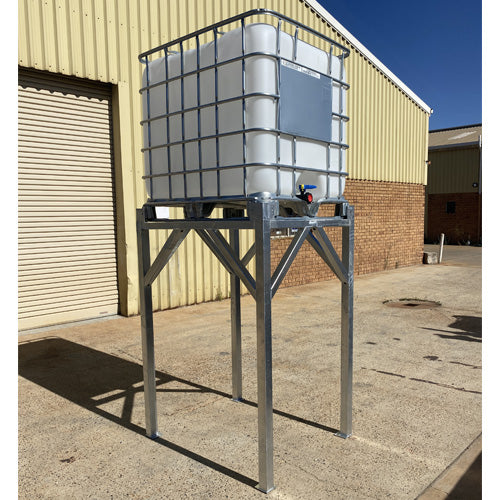 1000L IBC Tank Stand - Heavy Duty Hot Dipped Galvanised Steel Frame - Certified with WLL - 1.6m High Angle with IBC