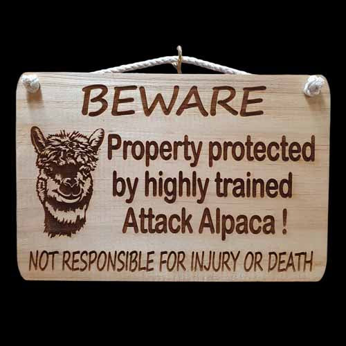 Giggle Garden Sign - Beware Highly Trained Attack Alpaca