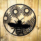Bee with Flowers in Circle -  Black