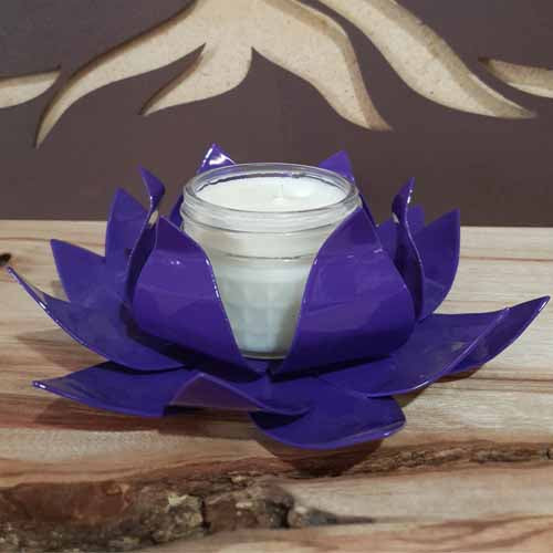 Flower - Metal Art Lotus Candle Holder - Includes Candle Purple