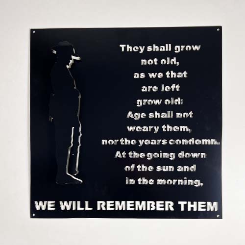 Anzac Ode Poem with 3D Soldier Wall Art Black Powder Coat